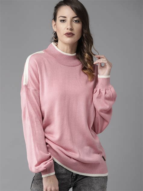 Buy The Roadster Lifestyle Co Women Pink Solid Sweater - Sweaters for ...