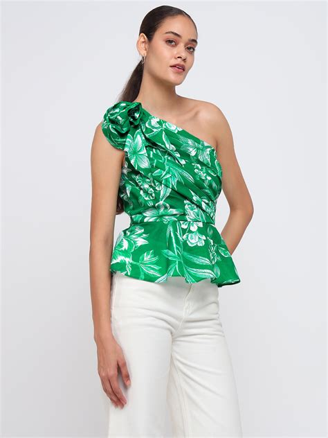 Green One-Shoulder Floral Top