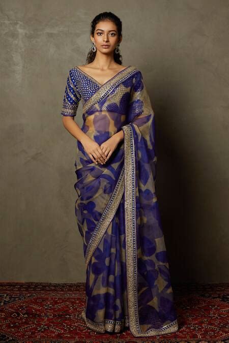Buy Purple Saree - Organza Blouse - Dupion Embroidered Delphi Print For ...