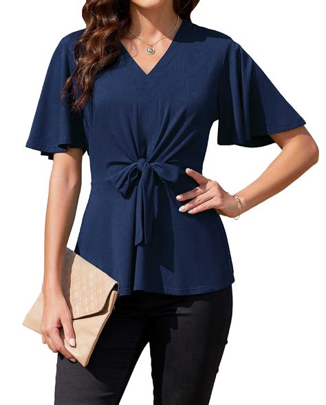 ArtJuly Womens Tie Front Blouses Casual Flowy Peplum Summer Tops Dressy ...