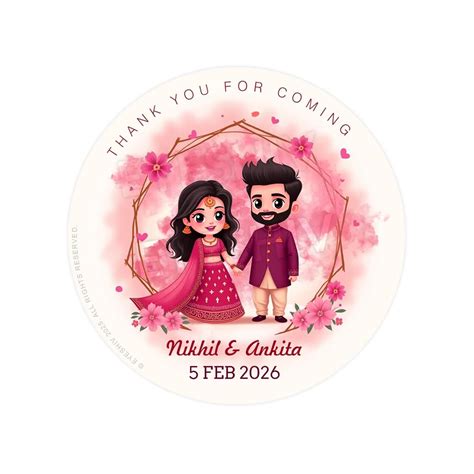 Personalized Indian Wedding Thank You Stickers Round Shape, Return Gift ...