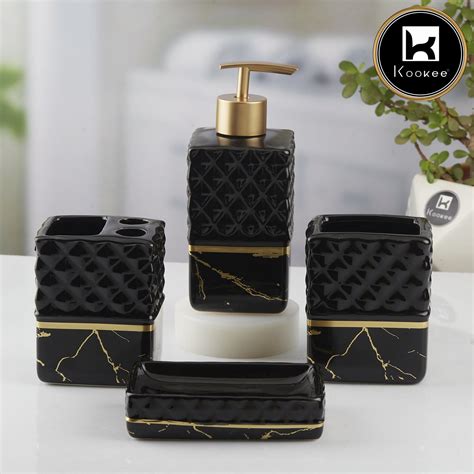 Kookee Ceramic Bathroom Set of 4 with Soap Dispenser (10097) – Kookee.in