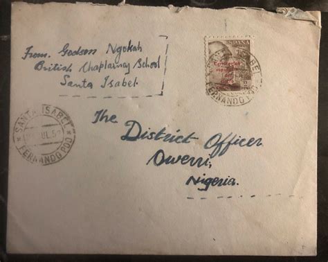 1952 Santa Isabel Fernando Poo Spanish Africa Cover to Oweri Nigeria ...