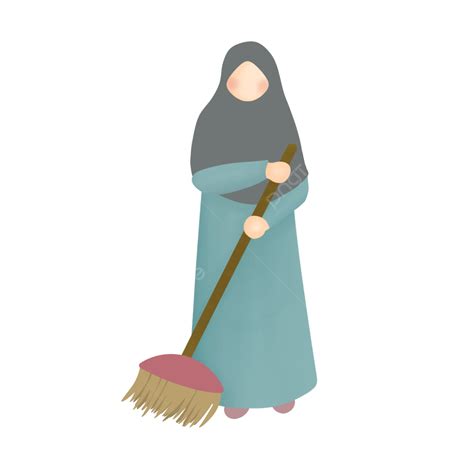 Muslimah Sweeping The Floor, Sweeping, Cleaning, Muslim PNG Transparent ...