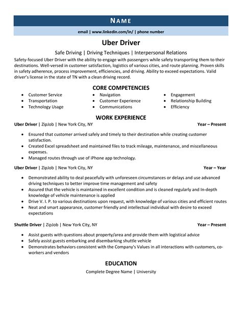 Uber Driver Job Description Resume - underdogthe207e203