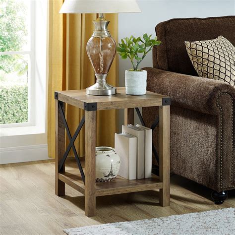 Modern Farmhouse Rustic Oak Side Table | Farm house living room, Rustic ...