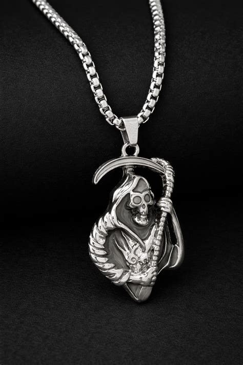 Grim reaper pendant with chain (Rhodium night glowing edition) – Gonzo
