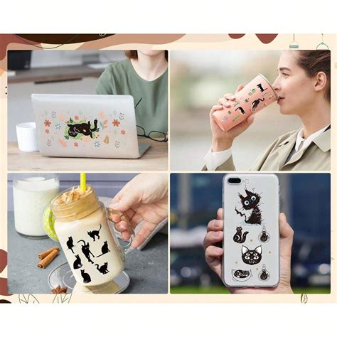 Envoltórios de copo UV DTF para 16 oz - 8 folhas Gato preto à prova d ...