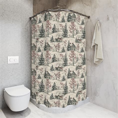 Christmas Toile Shower Curtain, Winter Scene, Home Decor, Bathroom ...
