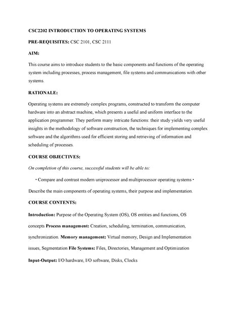 Image result for Operating System Course Outline