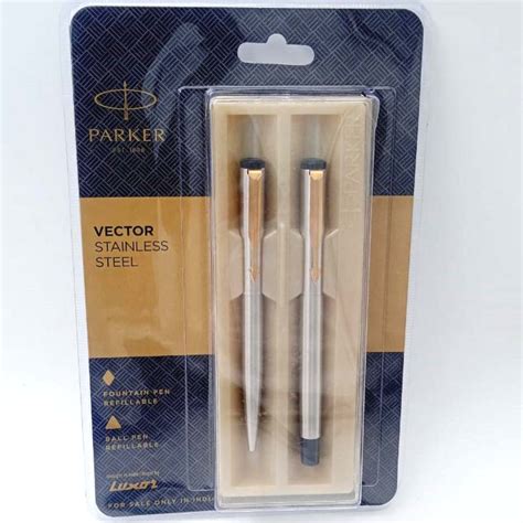 Parker Vector Stainless Steel Silver Color Body With Gold Clip Fountain ...