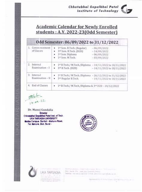 Academic Calendar for Newly Enrolled students - A.Y. 2022-23 - CGPIT