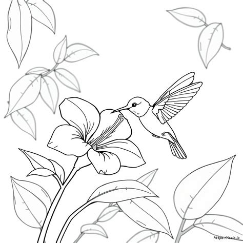 Realistic Flower Hummingbird Coloring Pages