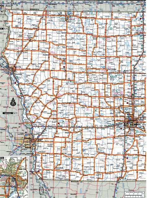 Iowa state highway map with truck routes area town roads map trucker ...