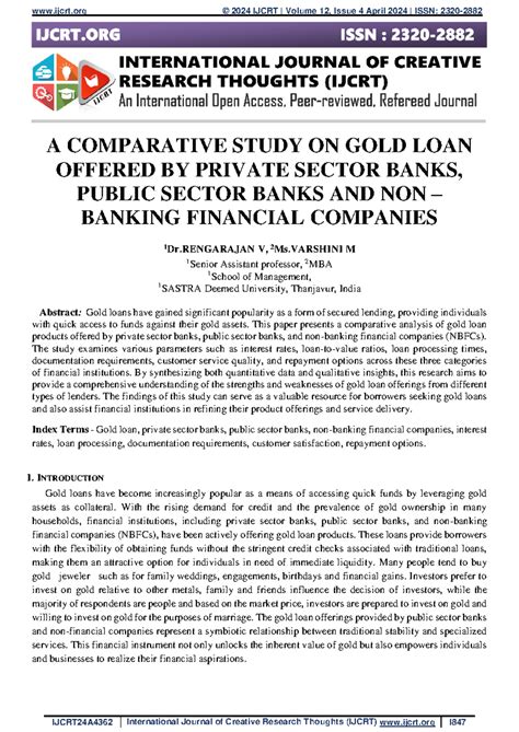 Comparative Study of Gold Loans: Private vs Public Banks & NBFCs - Studocu