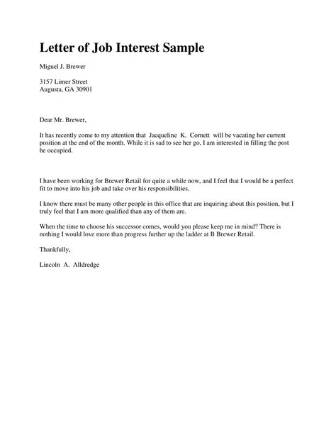 Free Printable Letter Of Interest Templates [Word, PDF] Sample