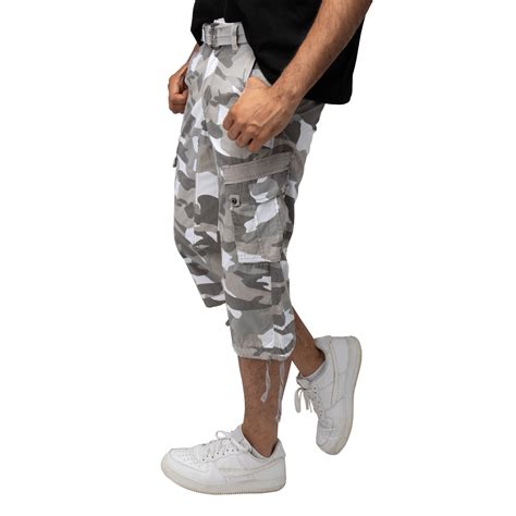 X RAY JEANS Mens Belted 18" Inseam Below Knee Long Cargo Shorts, White ...