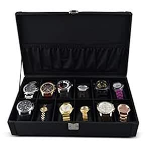 THE RUNNER 12 Slots Watch Box Organizer With Black Textured Finish ...