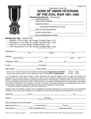 Fillable Online suvcw STANDARD Membership Application Form and ...