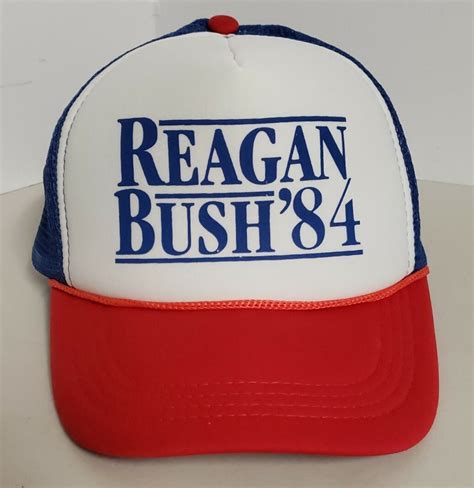 1984 Reagan Bush 84 Cap Trucker Hat Flat Brim Snapbac… - Gem