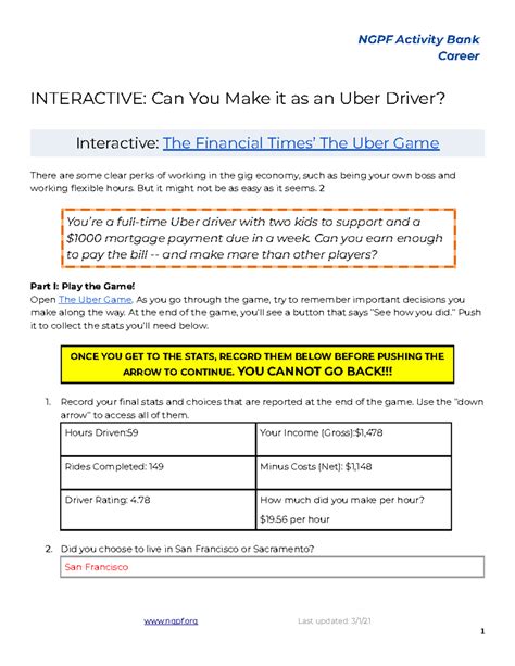 NGPF Activity: Can You Make It as an Uber Driver? Interactive Game ...