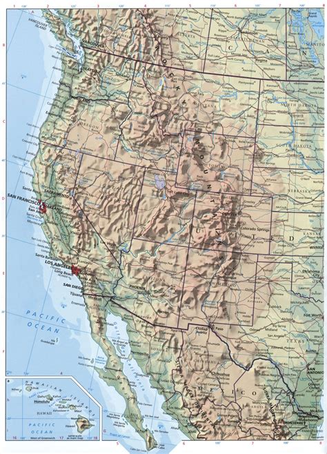 Western coast USA map. Map of west coast USA states with cities and roads