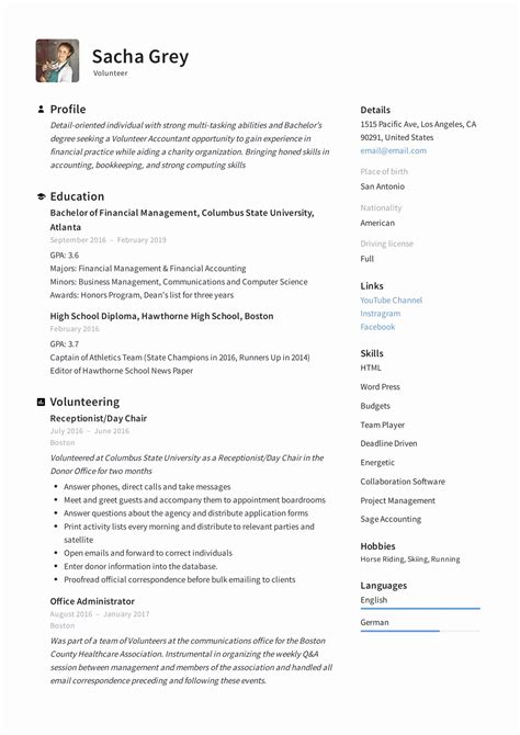 Volunteer Work Resume Sample