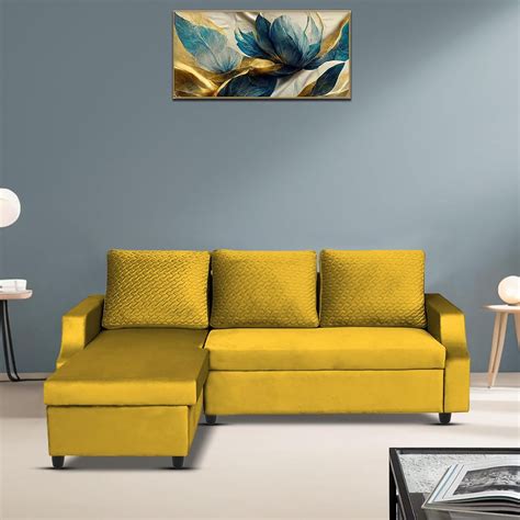 Asper LHS 4 Seater L Shape Sofa Set for Living Room (Yellow Fabric) Pr