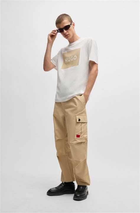 HUGO - Regular-fit cargo trousers in ripstop cotton - Beige