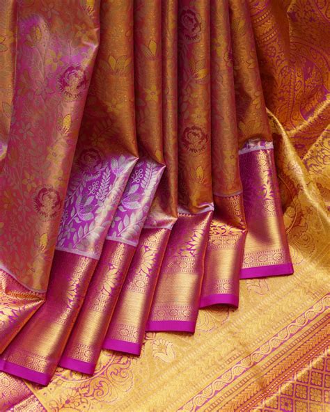 Pink Silk Saree with Golden Border – Priyangaa