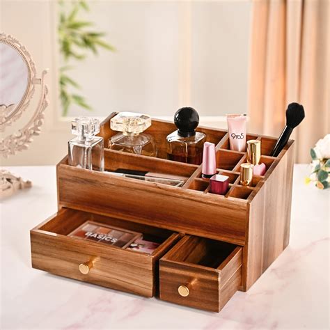 Acacia Wood Makeup Organiser Box For Dressing Table Online - Premium ...
