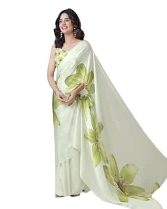 Buy Vasthralaya Women's Floral Satin Silk Saree with Free-Hand Hole-in ...