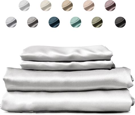 Amazon.com: Italian Luxury Mulberry Silk Sheet Set- Solid Bed-Sheet Set ...