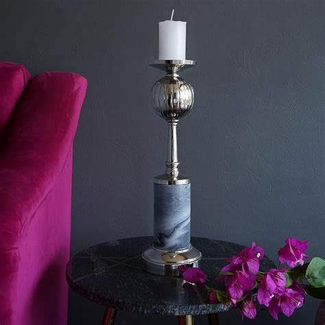 Buy Folkstorys Metal & Marble Ionic Candle Holder (Set of 1,Grey ...