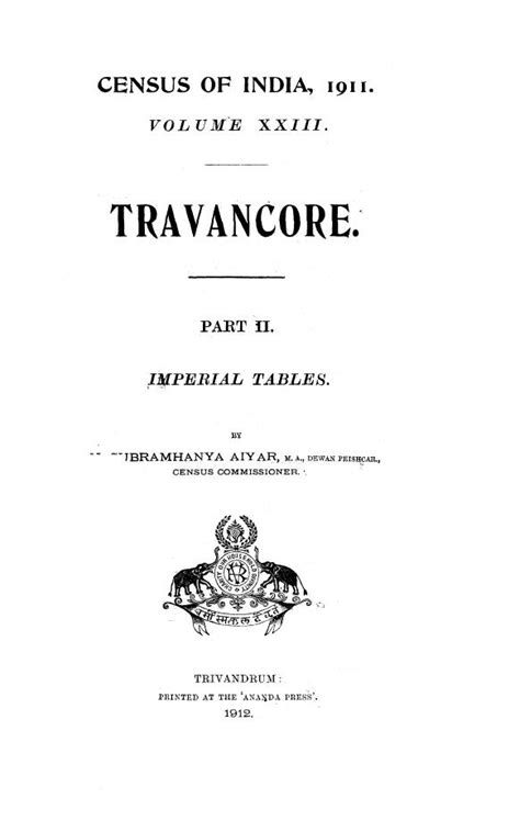 India - Travancore, Part II, Vol-XXIII, Kerala - Census 1911