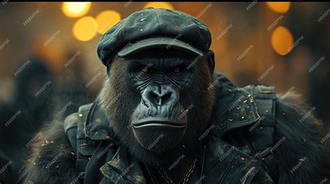 Premium Photo | A gorilla rapper in a cap at an animal party realistic image natural style ...