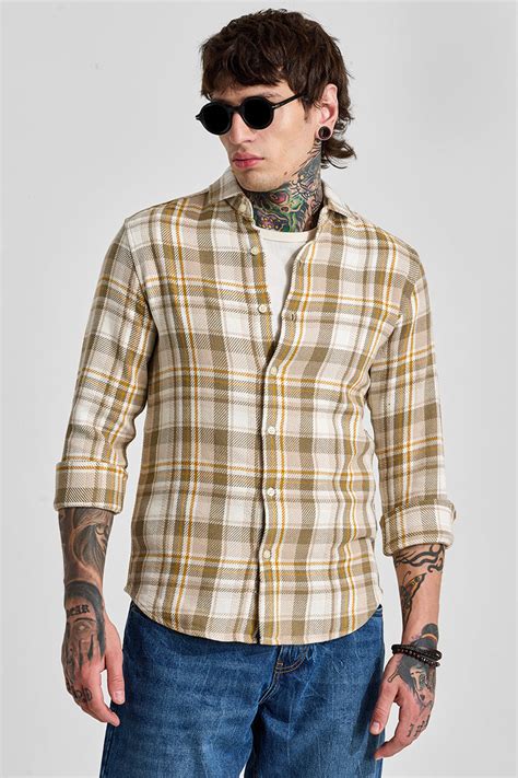 Buy Men's Beige Checks Regular Fit Shirt Online | Snitch – SNITCH
