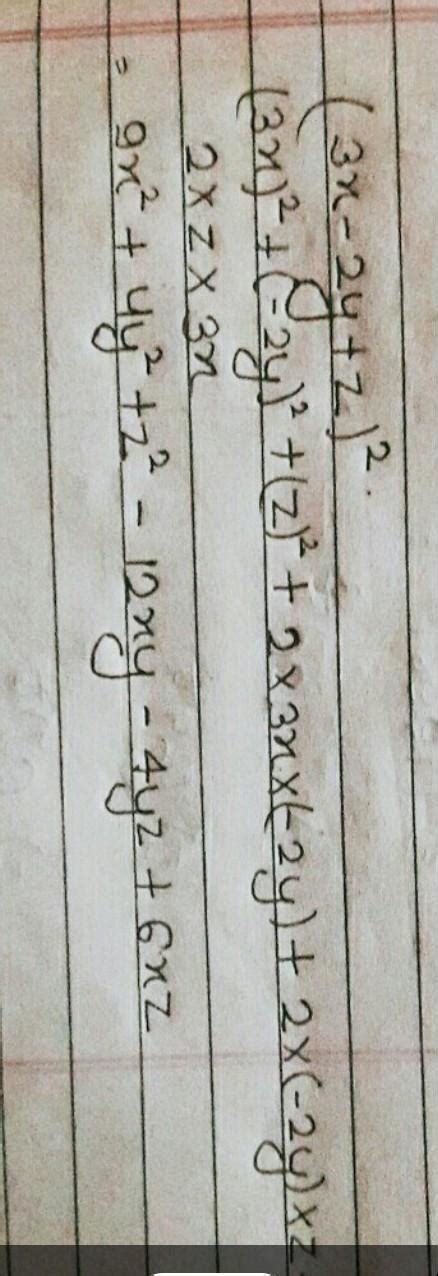 (3x-y+z)^2 Expand using identities - Brainly.in