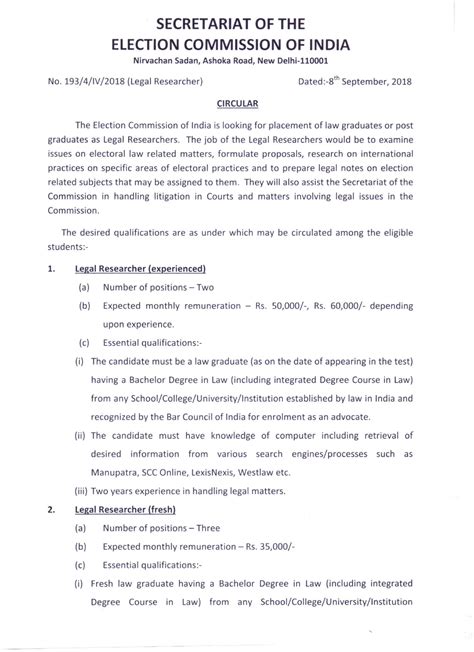 Application for engagement of Legal Researcher in the Election ...