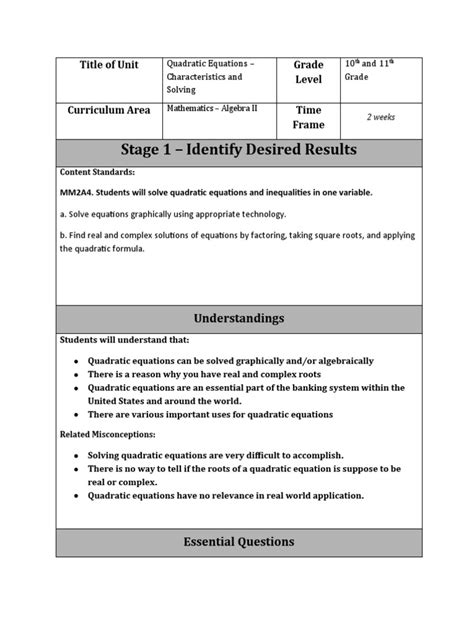 Image result for Algebra 2 Lesson Plan