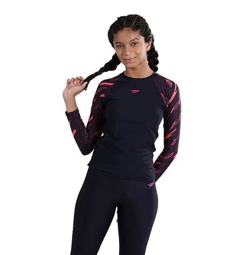 Buy Speedo Hyperboom Long Sleeve Suntop Truenavy-Electricpink ...
