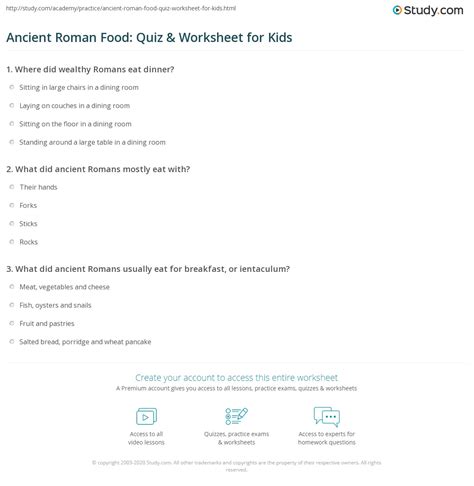 Ancient Roman Food: Quiz & Worksheet for Kids | Study.com