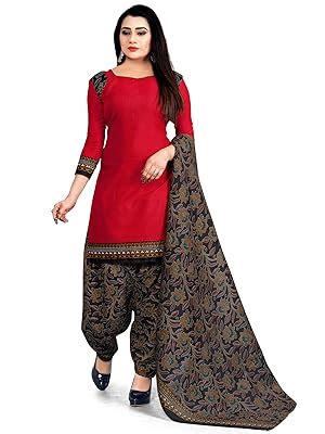 Rajnandini Women's Red Cotton Printed Unstitched Salwar Suit Material ...