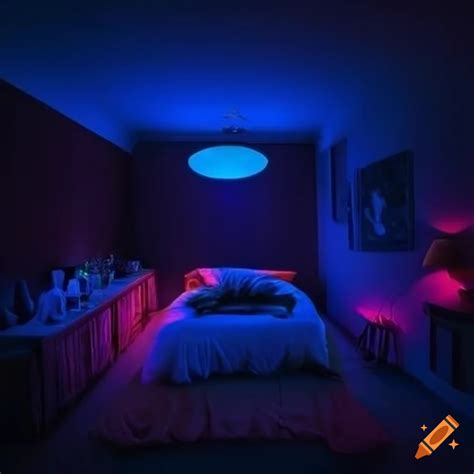 Neon bedroom scenery with soft lighting