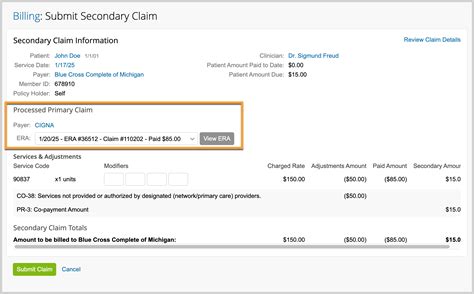 Secondary Insurance Claims – TherapyNotes
