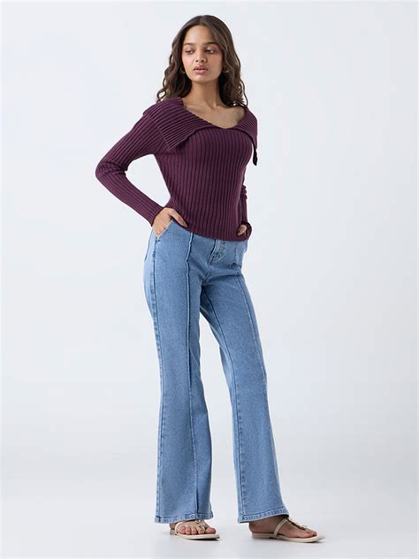 Buy LOV Plum Ribbed Textured Top from Westside