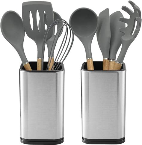 Amazon.com: WSKC 2PC Stainless Steel Kitchen Utensil Holder Caddy ...