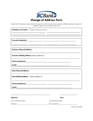 Fillable Online Change of Address Form - BCBank Fax Email Print - pdfFiller
