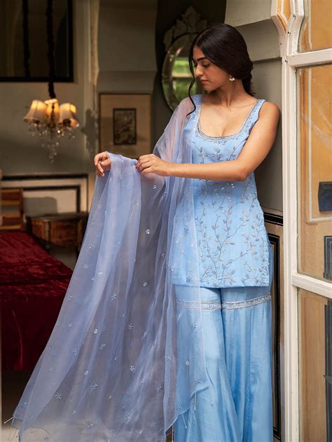 Ice Blue Kurta Sharara Set – Zoon