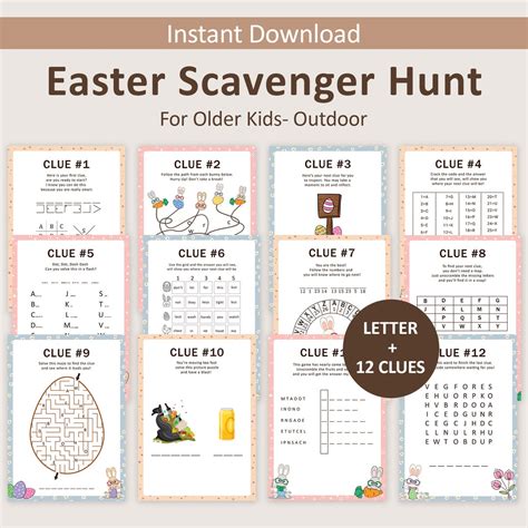 Easter Scavenger Hunt for Older Kids Easter Egg Hunt Clues Teen Easter ...